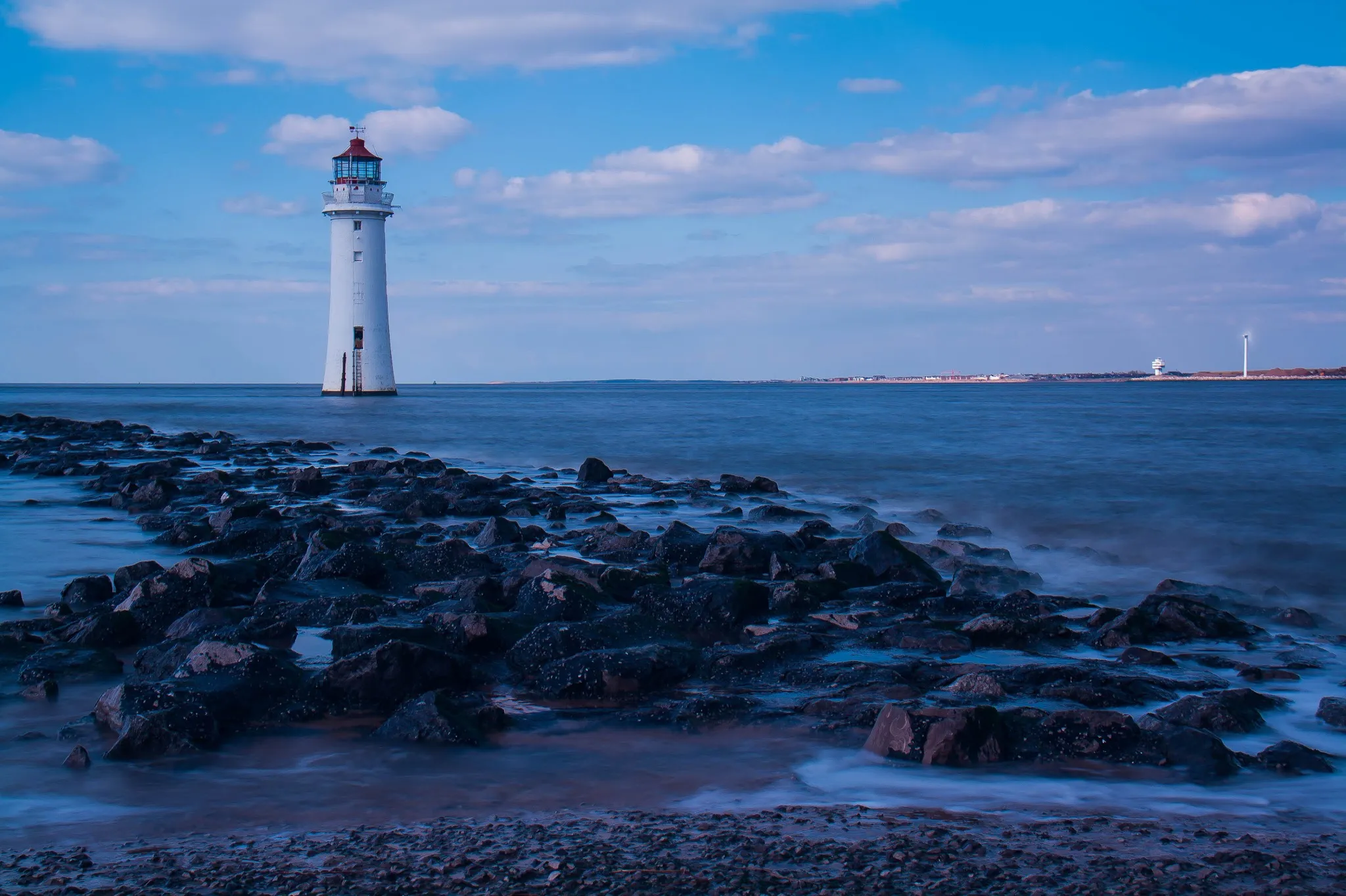A lighthouse at blue hour