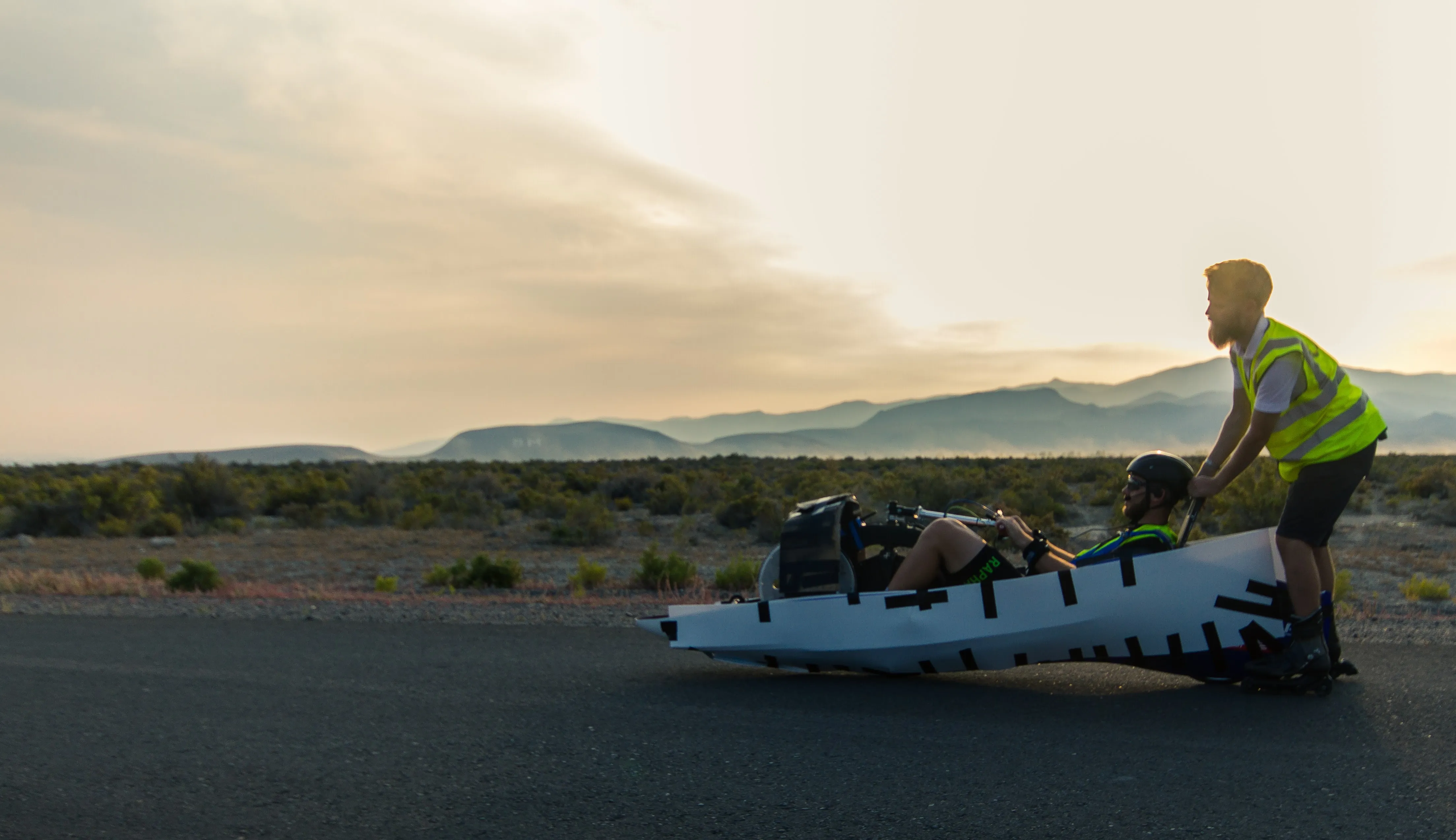 Pushing ARION1 into position on the road at dusk